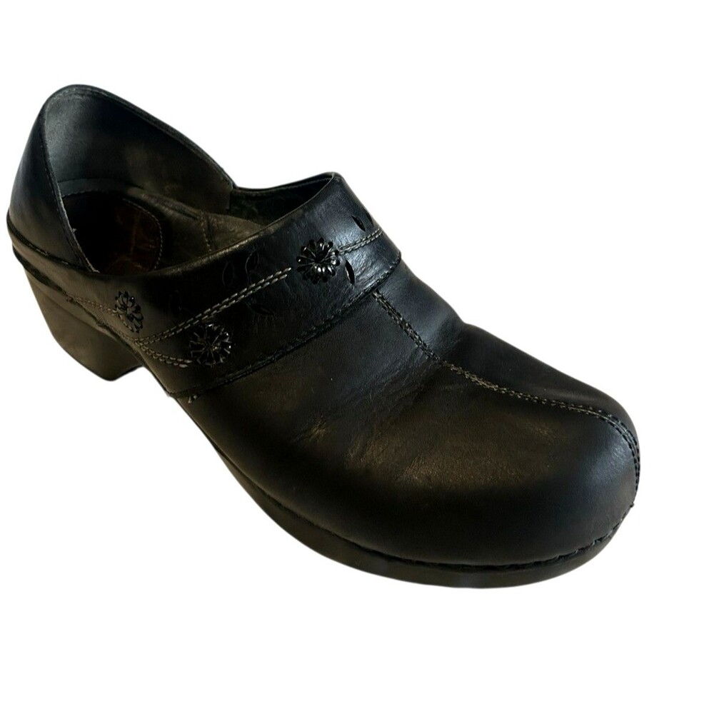 Dansko Black Leather Clog Mule Laser Cut Floral Comfort Slip On Shoes EU 40